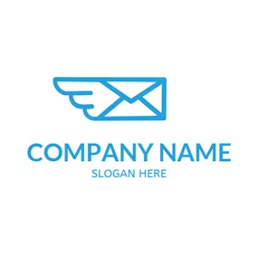 メッセージロゴ Blue Wing and Envelope logo design