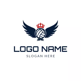 Retro Logo Blue Wing and Volleyball logo design