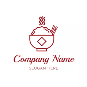 弓のロゴ Bowl Chopsticks and Steaming Rice logo design