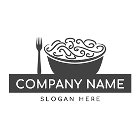 貓頭鷹Logo Bowl Fork Noodles Pasta logo design