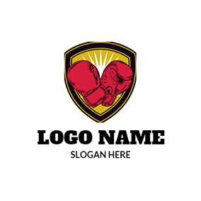 ボクシングロゴ Boxing Gloves Shield Boxer logo design