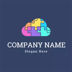 拼图 Logo Brain and Colorful Puzzle logo design