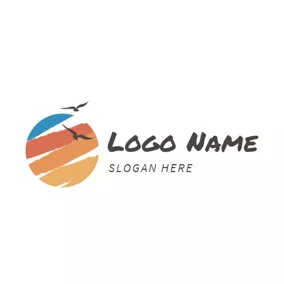 リゾートロゴ Brown and Blue Beach logo design