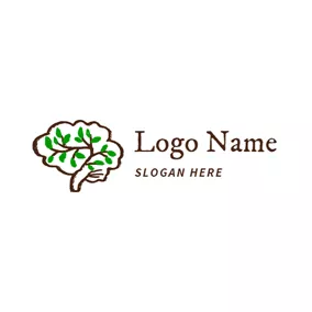 大脑Logo Brown and Green Brain logo design