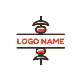 BBQ　ロゴ Brown and Red Barbecue logo design