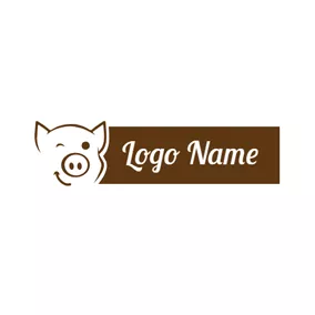 ブタ　ロゴ Brown and White Pig Head logo design