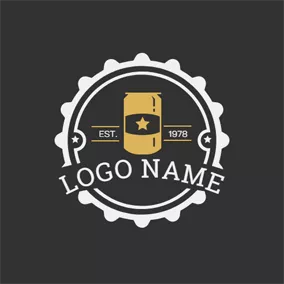 酒精 Logo Brown Badge and Beer Can logo design