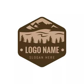 远足 Logo Brown Badge and Park Icon logo design
