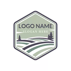 陸地 Logo Brown Badge and Tree logo design