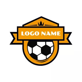 サッカーのロゴ Brown Badge and White Football logo design