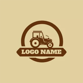 拖拉机logo Brown Banner and Tractor logo design