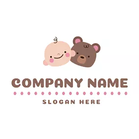 いたずら書きのロゴ Brown Bear and Cute Baby logo design