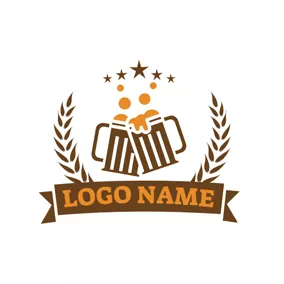 Rectangle Logo Brown Branch and Beer Mug logo design