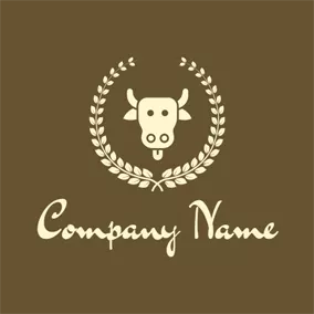 Steakhouse Logo Brown Branch and Cow logo design