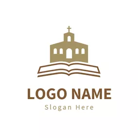 大学のロゴ Brown Church and White Book logo design