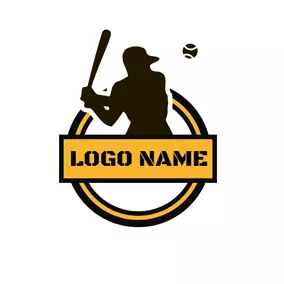 Rectangle Logo Brown Circle and Ballplayer logo design
