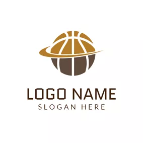 デコレーションロゴ Brown Circle and Basketball logo design