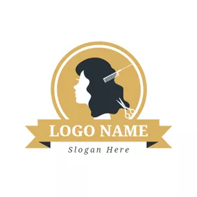 Hairstyle Logo Brown Circle and Combing Hair logo design
