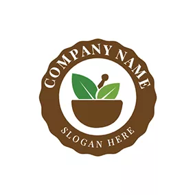 医学 Logo Brown Circle and Herbal Medicine logo design