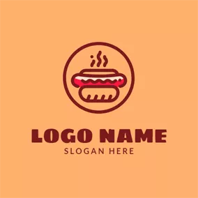 Dish Logo Brown Circle and Hot Dog logo design