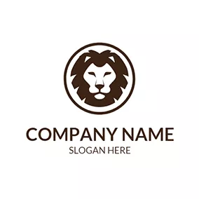 Emblem Logo Brown Circle and Lion Head logo design