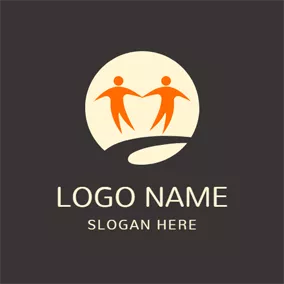 Happy Logo Brown Circle and Outlined People logo design