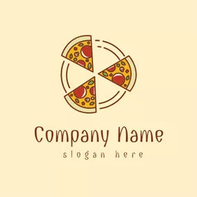ピザのロゴ Brown Circle and Pizza logo design