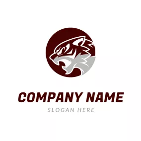 虎のロゴ Brown Circle and Tiger Head logo design