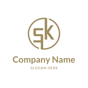 Brown Circle Regular Letter S and K logo design