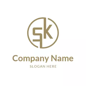 K Logo Brown Circle Regular Letter S and K logo design