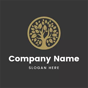 Plant Logo Brown Circle With Tree and Leaf logo design