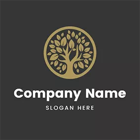 Flourish Logo Brown Circle With Tree and Leaf logo design