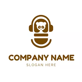 播客 Logo Brown Coati Earphone and Podcast logo design