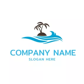 椰子 Logo Brown Coconut Tree and Ocean logo design