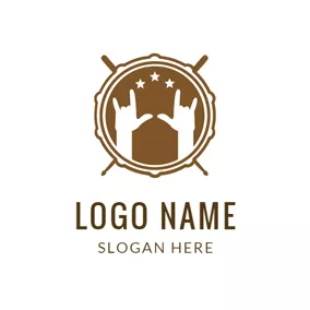 ロックロゴ Brown Drum and Rock logo design