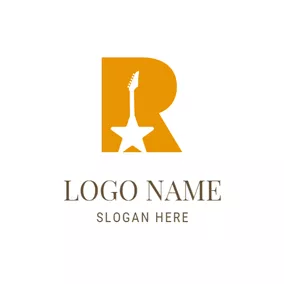Rock Logo Brown Figure and Abstract Guitar logo design