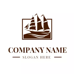航海　ロゴ Brown Frame and Sailboat logo design