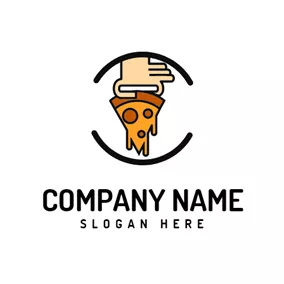 Cheese Logo Brown Hand and Pizza logo design