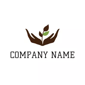 生态 Logo Brown Hand and Sapling logo design