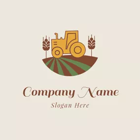 農家のロゴ Brown Harvester and Wheat logo design