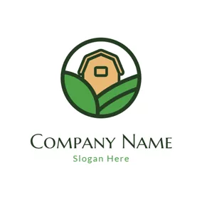 House Logo Brown House and Green Field logo design