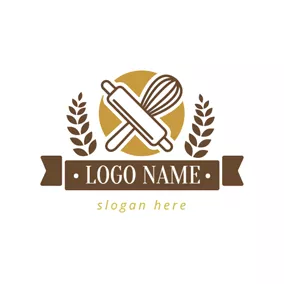 Logótipo De Cozinha Brown Kitchenware and Wheat logo design
