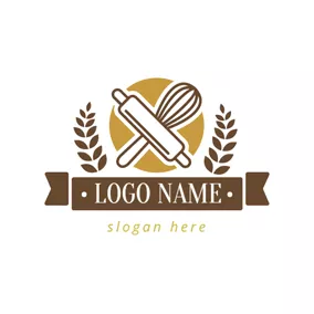 面包店Logo Brown Kitchenware and Wheat logo design