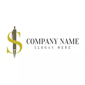 Money Logo Brown Letter S and Black Pen logo design