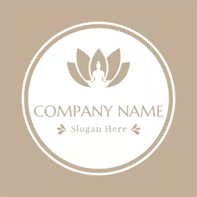 ヨガロゴ Brown Lotus and Outlined Yogi logo design