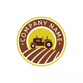 芝生ケア　ロゴ Brown Meadow and Tractor logo design