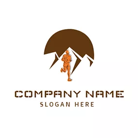 Man Logo Brown Mountain and Marathon Runner logo design