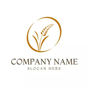 Rice Logo Brown Oval and Outlined Paddy logo design