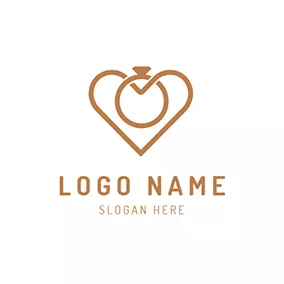 ウエディングロゴ Brown Ring Heart and Wedding logo design