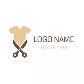 Tシャツのロゴ Brown Scissor and Beige T Shirt logo design